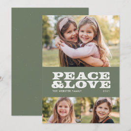 Cartão De Festividades Paz e amor retrô verde três fotos