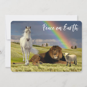 Cartão De Festividades Paz em Terra Lion Lamb Unicorn Rainbow