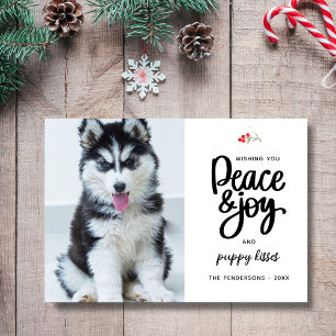 Cartão De Festividades Paz, Joy & Puppy Kisses, 2 Fotos Personalizadas
