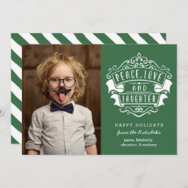 Cartão De Festividades Paz moderna, amor e fotografia do riso | Verde