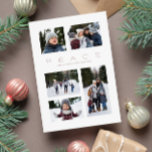 Cartão De Festividades Paz, moderno, 5 fotos no Natal<br><div class="desc">Este cartão com fotos de feriado apresenta uma mensagem de paz junto com um layout mínimo moderno. O design de laticínios tem 5 pontos de fotos e espaço para design personalizado. Perfeito para um cartão de Natal da família, este design também tem um esquema de cor de rosa suave e...</div>