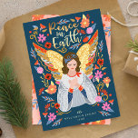 Cartão De Festividades Paz na Terra Angel Floral Art Deep Blue<br><div class="desc">A nossa carta de Natal "Paz na Terra" inspira-se na beleza e estilo da arte popular escandinava, mas com uma nuvem e moderna. Nossa design transmite um mundo de esperança, amor e Paz representado através da arte, imagem e cor. Contrastes profundos são combinados com alegres cores brilhantes de vermelho, amarelo,...</div>