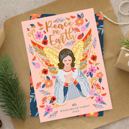Cartão De Festividades Paz na Terra Anjo Arte Folar Floral Rosa