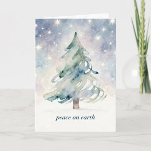 Cartão De Festividades Paz na Terra Aquarela Árvore Moderna de Natal