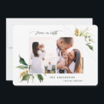 Cartão De Festividades Paz na terra, botânica floral elegante, duas fotos<br><div class="desc">Peace on Earth pintou um cartão floral multifoto de feriado. Os florais pintados à mão com texturas de tinta visíveis dão a este cartão de feriado uma sensação luxuosa. Em verdes clássicos,  castanhos e amarelo ocre.</div>