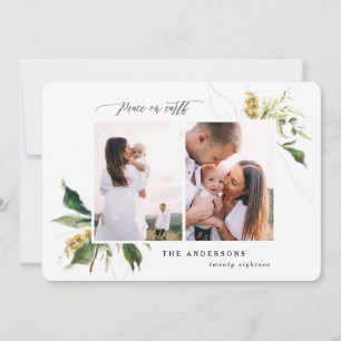 Cartão De Festividades Paz na terra, botânica floral elegante, duas fotos