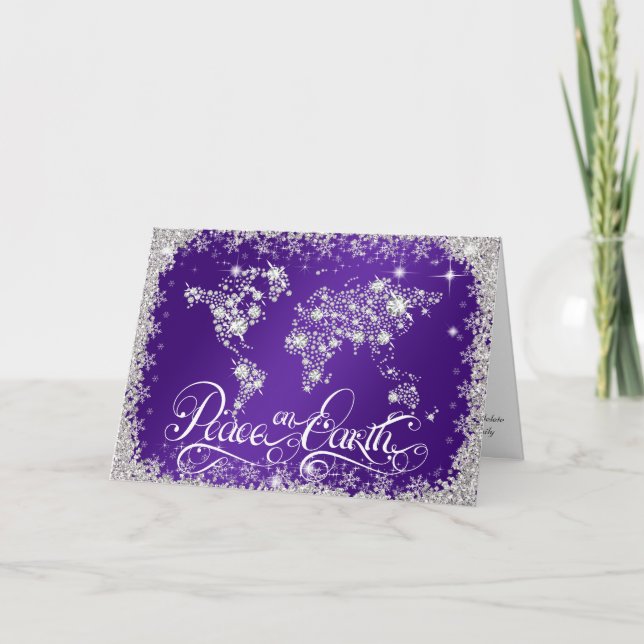 Cartão De Festividades Paz na Terra Diamantes Roxo Real PERSONALIZADO (Frente)