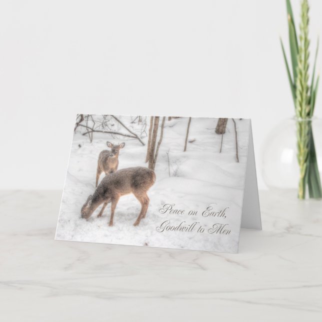 Cartão De Festividades Paz na Terra - Dois Veados em Snowy Woods (Frente)