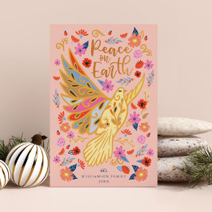 Cartão De Festividades Paz na Terra Dove Arte Folar Floral Rosa