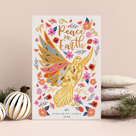 Cartão De Festividades Paz na Terra Dove Floral Foley Art