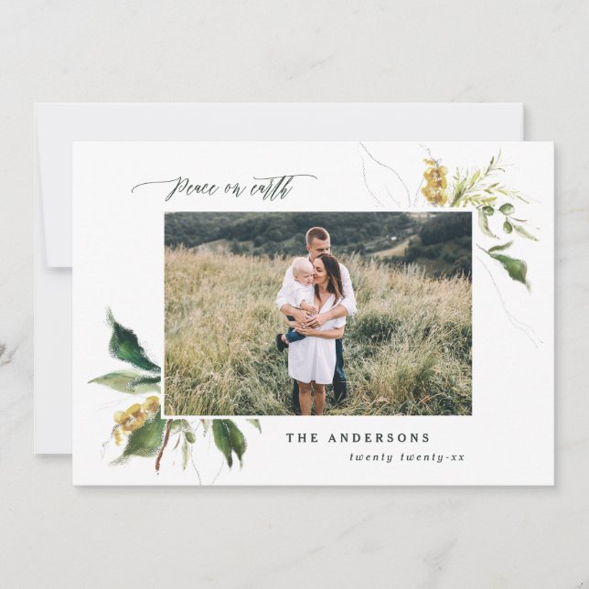 Cartão De Festividades Paz na Terra floral 2 família fotográfica (Frente)