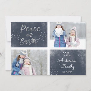 Cartão De Festividades Paz na Terra - Foto Azul e Silver Watercolor