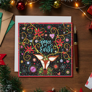 Cartão De Festividades Paz na Terra Reindee Natal Festivo