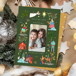 Cartão De Festividades Paz na Terra Três Reis Magos verde Natal