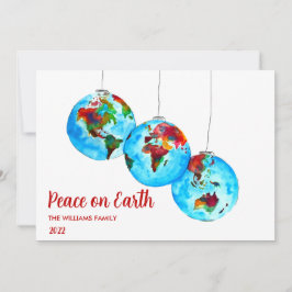 Cartão De Festividades Paz nas Férias do Natal em Vermelho Aquarela
