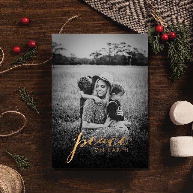 Cartão De Festividades Paz no Natal da Família Terrestre (Peace on Earth Family Photo Christmas Holiday Card)
