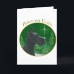 Cartão De Festividades Paz (preta) de great dane<br><div class="desc">Paz na terra. Mostre sua razão para a estação com seu great dane neste design original do cão acentuado com verde e ouro. Vai o excelente em um ornamento,  em um cartão ou em uma etiqueta.</div>