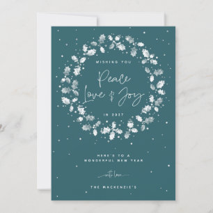 Cartão De Festividades Paz Verde + Joy Mão Impressa Holly Wreath