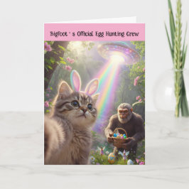 Cartão De Festividades Pé Grande Engraçado UFO Páscoa Gatinho Fofo Selfie