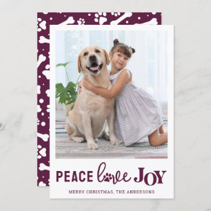 Cartão De Festividades PEACE AMVE JOY Personalizado Pet Foto de Cachorro