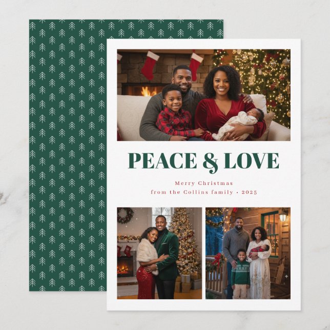 Cartão De Festividades Peace and Love Christmas Photo Card (Frente/Verso)