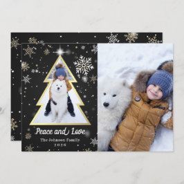 Cartão De Festividades Peace and Love Snowflakes, Árvore de Natal 2 Foto