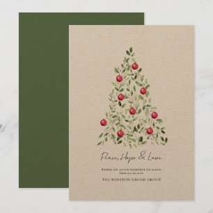 Cartão De Festividades Peace Hope Love Modern Watercolor Tree