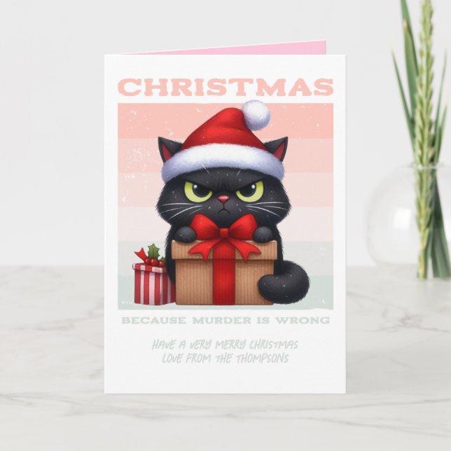 Cartão De Festividades Peace Joy & Catnip Funny Cat Retro Christmas Photo (Frente)