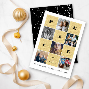 Cartão De Festividades Peace Joy Family Gold Foil Blocks 5 Colagem de Fot