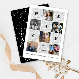 Cartão De Festividades Peace Joy Family Silver Blocks 5 Colagem de Fotogr