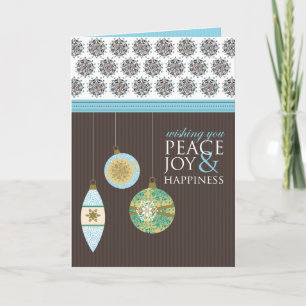 Cartão De Festividades Peace Joy & Happiness Newsletter Card (blue)