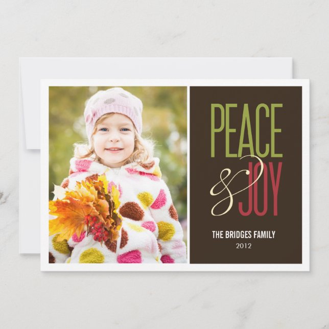 Cartão De Festividades Peace & Joy Holiday Photo Cards (Frente)