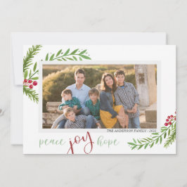 Cartão De Festividades Peace Joy Hope Watercolor - Natal - Duas Fotografi