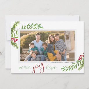 Cartão De Festividades Peace Joy Hope Watercolor - Natal - Duas Fotografi