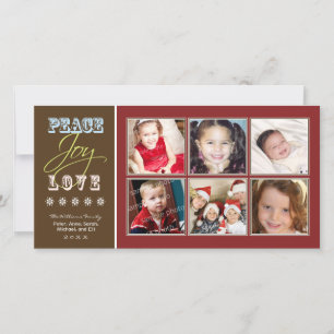 Cartão De Festividades Peace-Joy-Love Family Holiday Photocard (crimson)
