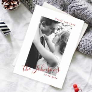 Cartão De Festividades Peace Joy Love Photo Name Classic Red & White