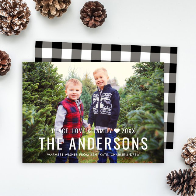 Cartão De Festividades Peace Love and Family Black Buffalo Photo (Amor pe (Criador carregado)