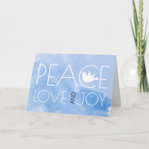 Cartão De Festividades Peace love and joy blue watercolor Christmas photo