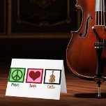 Cartão De Festividades Peace Love Cello<br><div class="desc">Um belo presente de natal cello para o cellista de excelentes em sua vida. Este design da Peace Love Cello apresenta um sinal de paz,  coração,  e o instrumento musical,  o violoncelo. Um presente de excelente para um membro do quarteto de cordas ou condutor de orquestra.</div>
