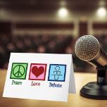 Cartão De Festividades Peace Love Debate Team<br><div class="desc">Um presente de Natal para a equipe de debate legal para todos os seus amigos de discurso e debates. Debate sobre Paz e Amor para pessoas que passam seu tempo debatendo tópicos políticos e eventos atuais.</div>