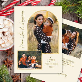 Cartão De Festividades Peace Love Hapiness Script Gold Arch 3 Photo 