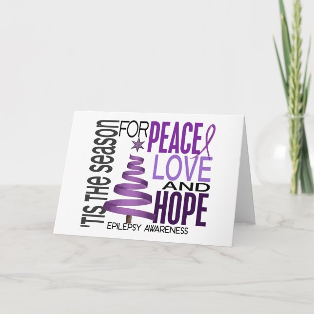 Cartão De Festividades Peace Love Hope Christmas Holiday Epilepsy (Frente)