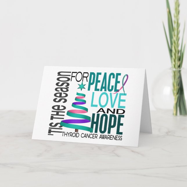 Cartão De Festividades Peace Love Hope Christmas Holiday Thyroid Cancer (Frente)