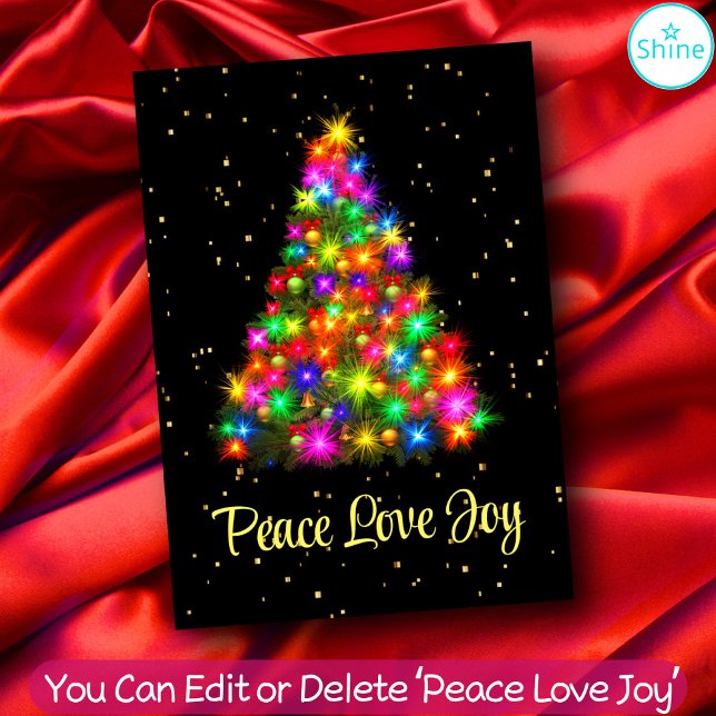 Cartão De Festividades Peace Love Joy Christmas Tree Lights 2 Side Design (Criador carregado)