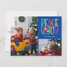 Cartão De Festividades Peace Love Joy Colorful Family Kids 2-Foto