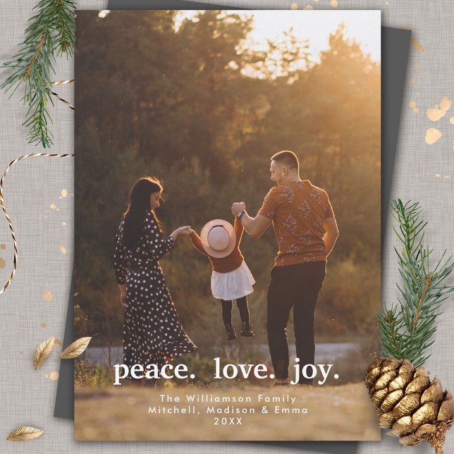 Cartão De Festividades Peace Love Joy Holiday Christmas Family Photo (Criador carregado)