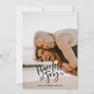 Cartão De Festividades Peace Love Joy Holidays Vertical Photo Preto