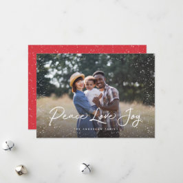 Cartão De Festividades Peace Love Joy Script Snow Photo