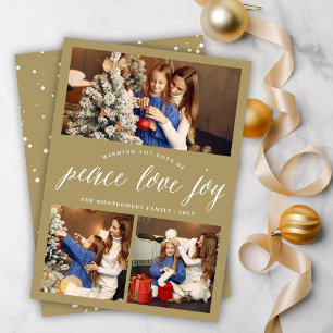 Cartão De Festividades Peace Love Joy Simple White Script Modern 3 Foto