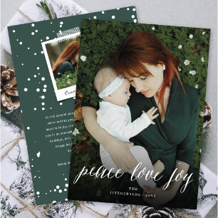 Cartão De Festividades Peace Love Joy Simple White Script Modern Photo